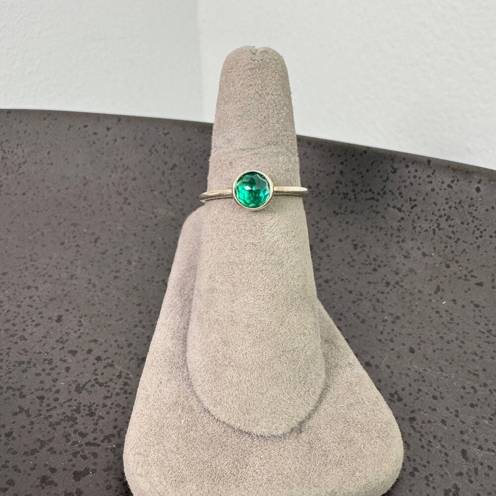PANDROA May Droplet Royal Green Birthstone Crystal Sterling Silver Ring Size 54